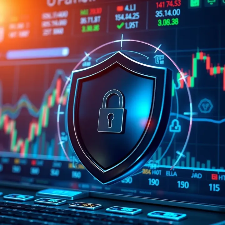 Visual representation of security shield protecting account access on trading platform