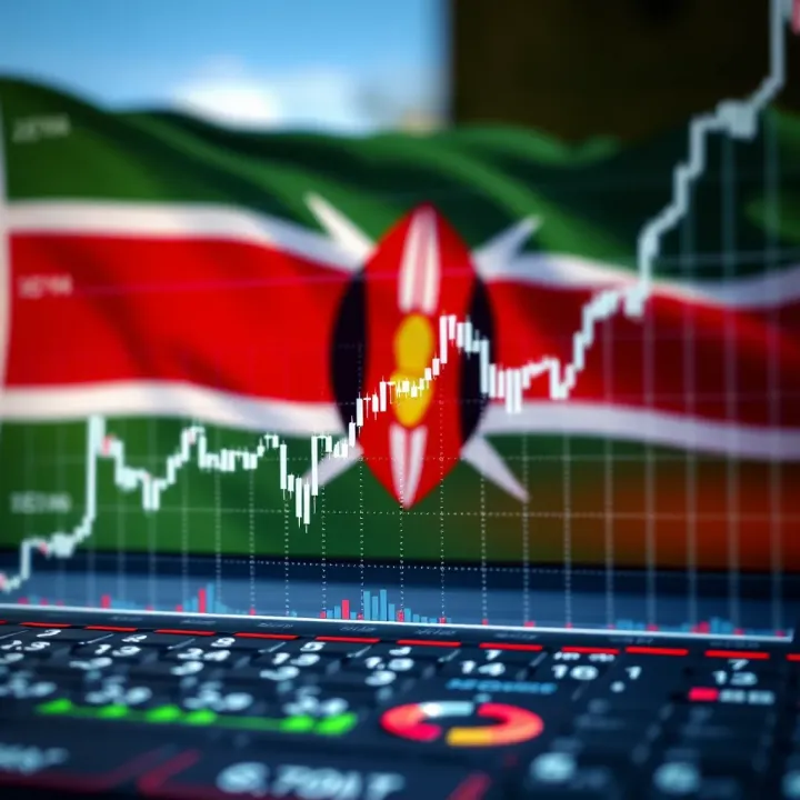 Graph displaying binary trading trends with Kenyan flag colors in the background