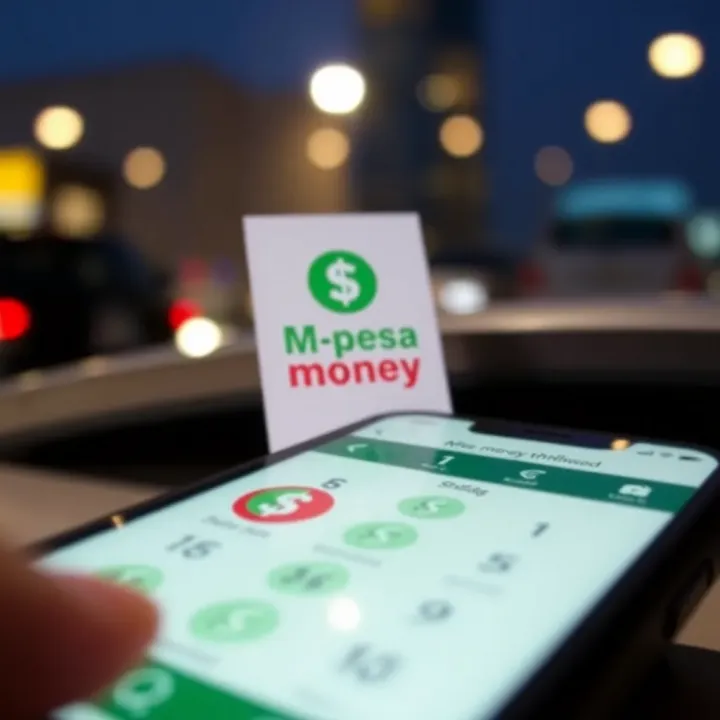 Mobile phone displaying M-Pesa interface with Kenyan shilling currency symbols