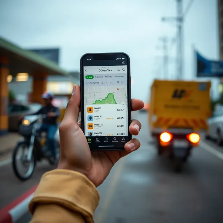 Mobile phone displaying a delivery tracking app with real-time updates