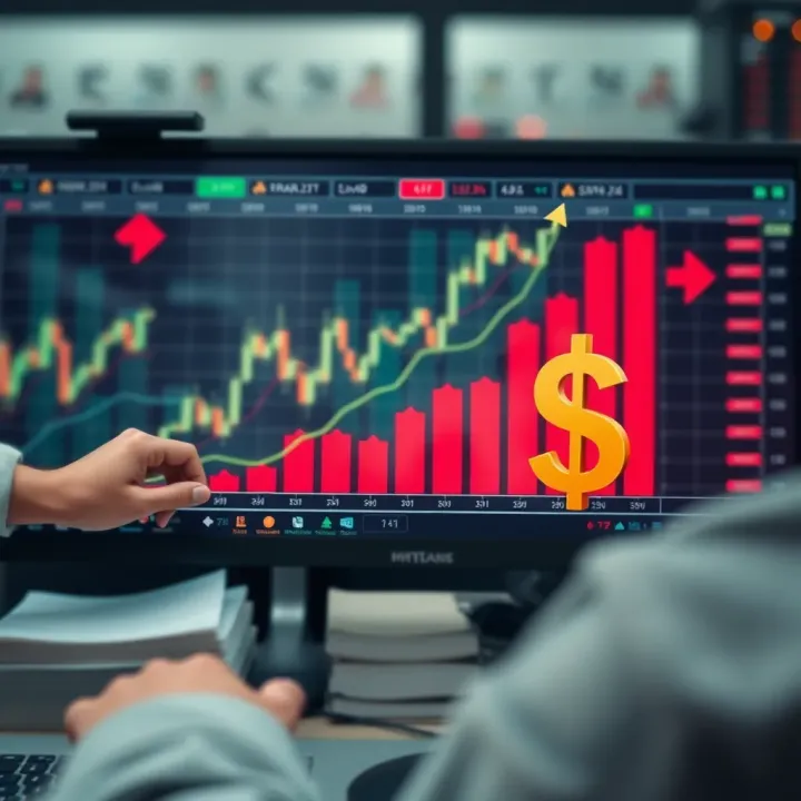 Conceptual graphic illustrating transition from virtual demo trading to live market trading with growth chart and currency symbols