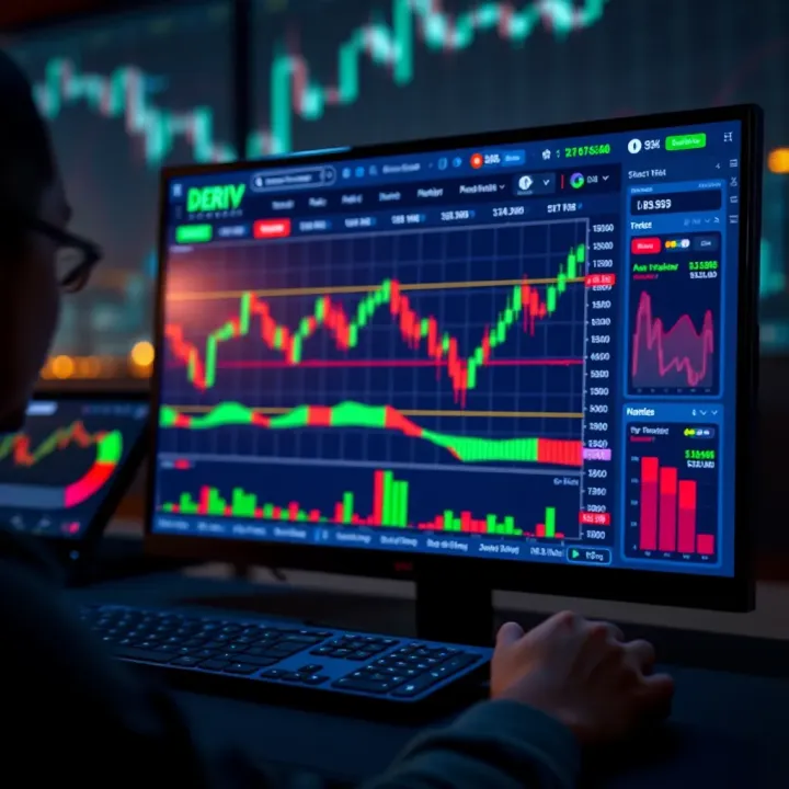 Screenshot of Deriv broker's trading platform interface showing market charts and trading tools