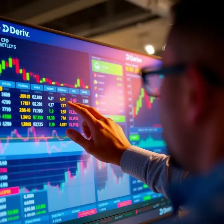User interacting with Deriv trading platform showing forex and CFD options on screen