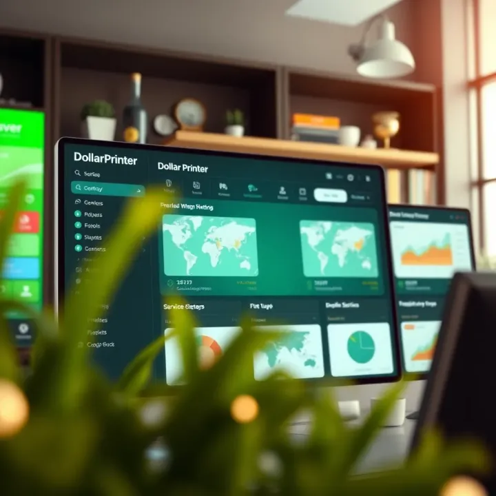 Dashboard showcasing DollarPrinter.com features and user interface