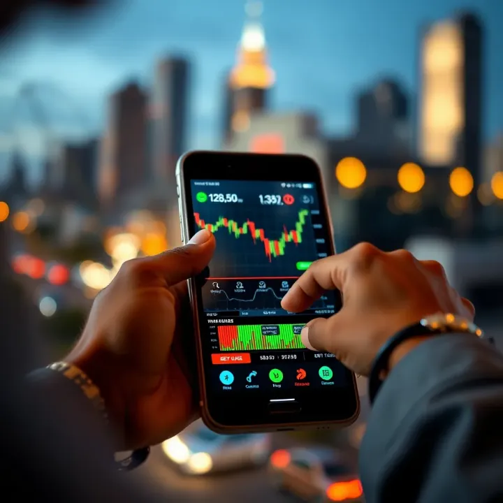 Smartphone displaying forex trading charts with Kenyan currency symbols