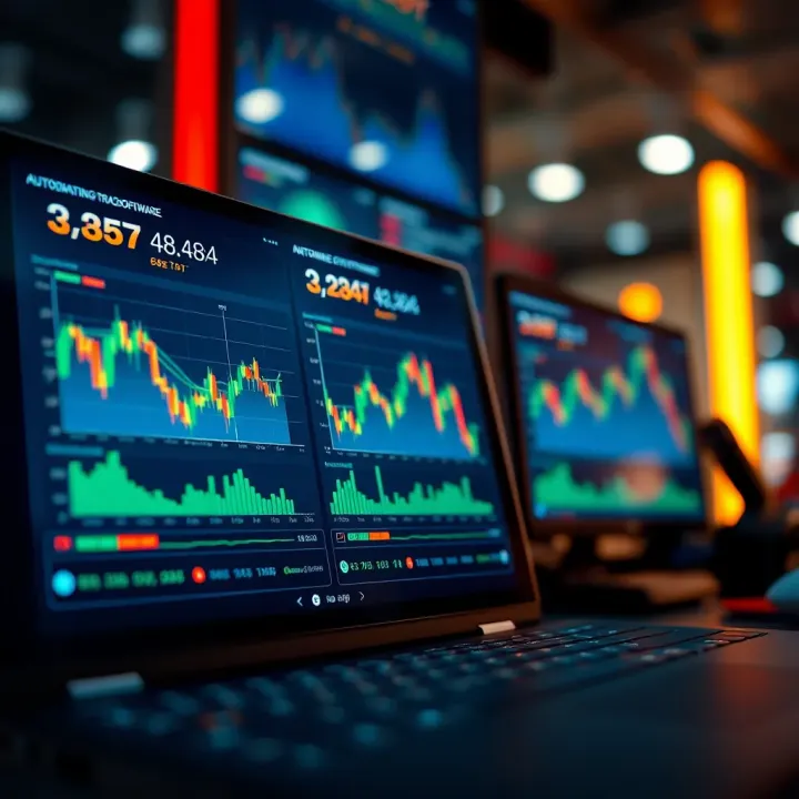 Illustration of automated trading software interface showing real-time market analysis and trade execution