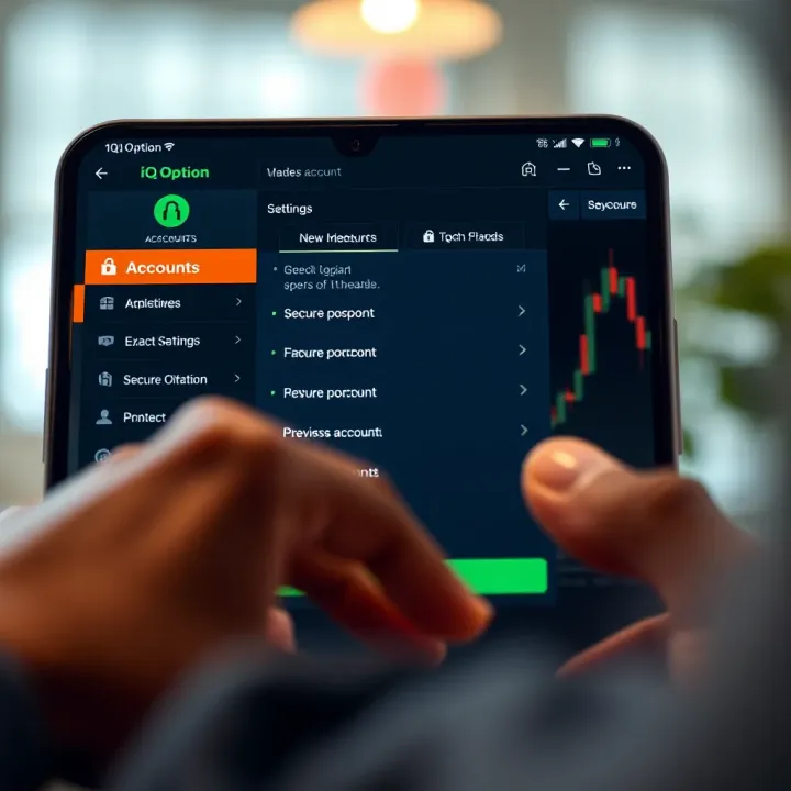 User interface showing account settings and secure login features on a financial trading app