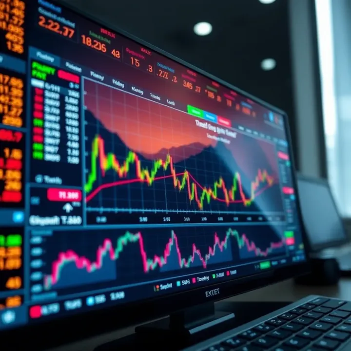 Online Trading Platform Dashboard with Market Data Dashboard view of an online trading platform showing charts and real-time market data