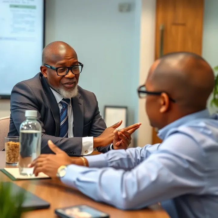 A financial advisor discussing investment options with a client in an office setting