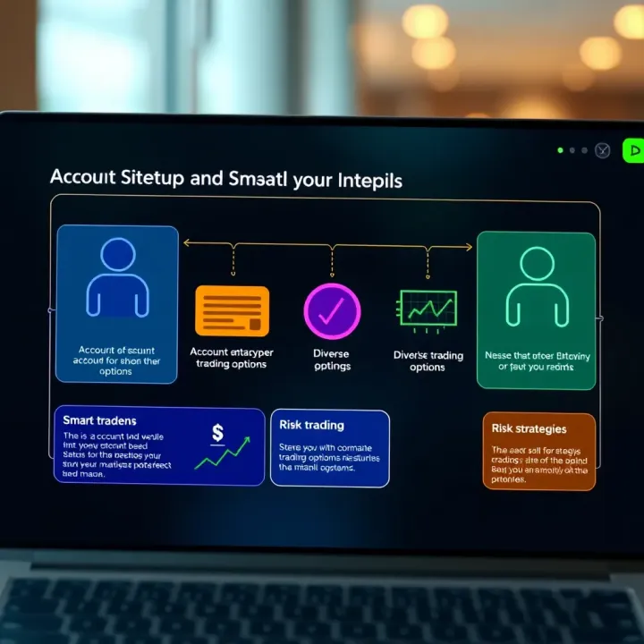 Diagram showing account setup steps, diverse trading options, and risk management strategies for Kenyan traders