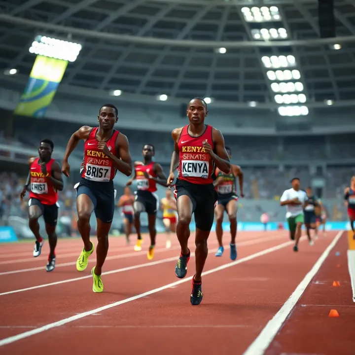 Kenya's Influence in Olympic Athletics Athletics track with Kenyan runners sprinting during competition