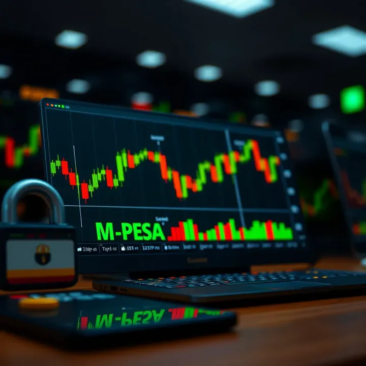 Secure Online Payments on Trading Platforms Featuring Mobile Options Conceptual illustration of secure online transactions with mobile payment options like M-Pesa