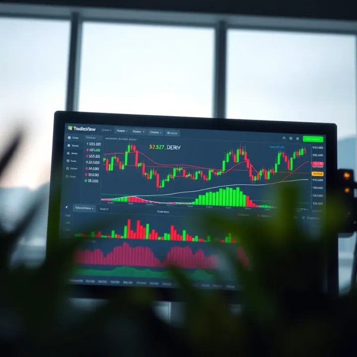 TradingView chart integrated with Deriv trading platform showing multiple technical indicators and price movements