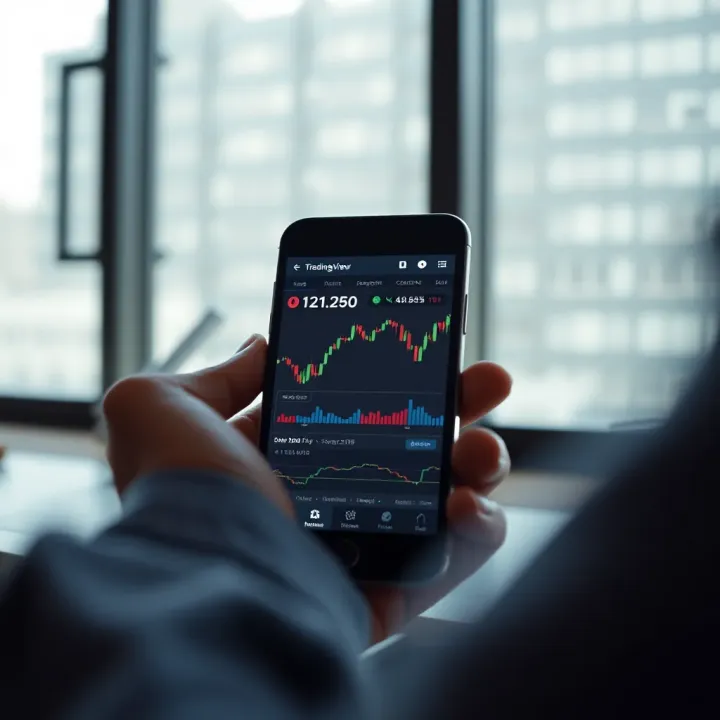 Mobile device showing Deriv trading platform integrated with TradingView charts